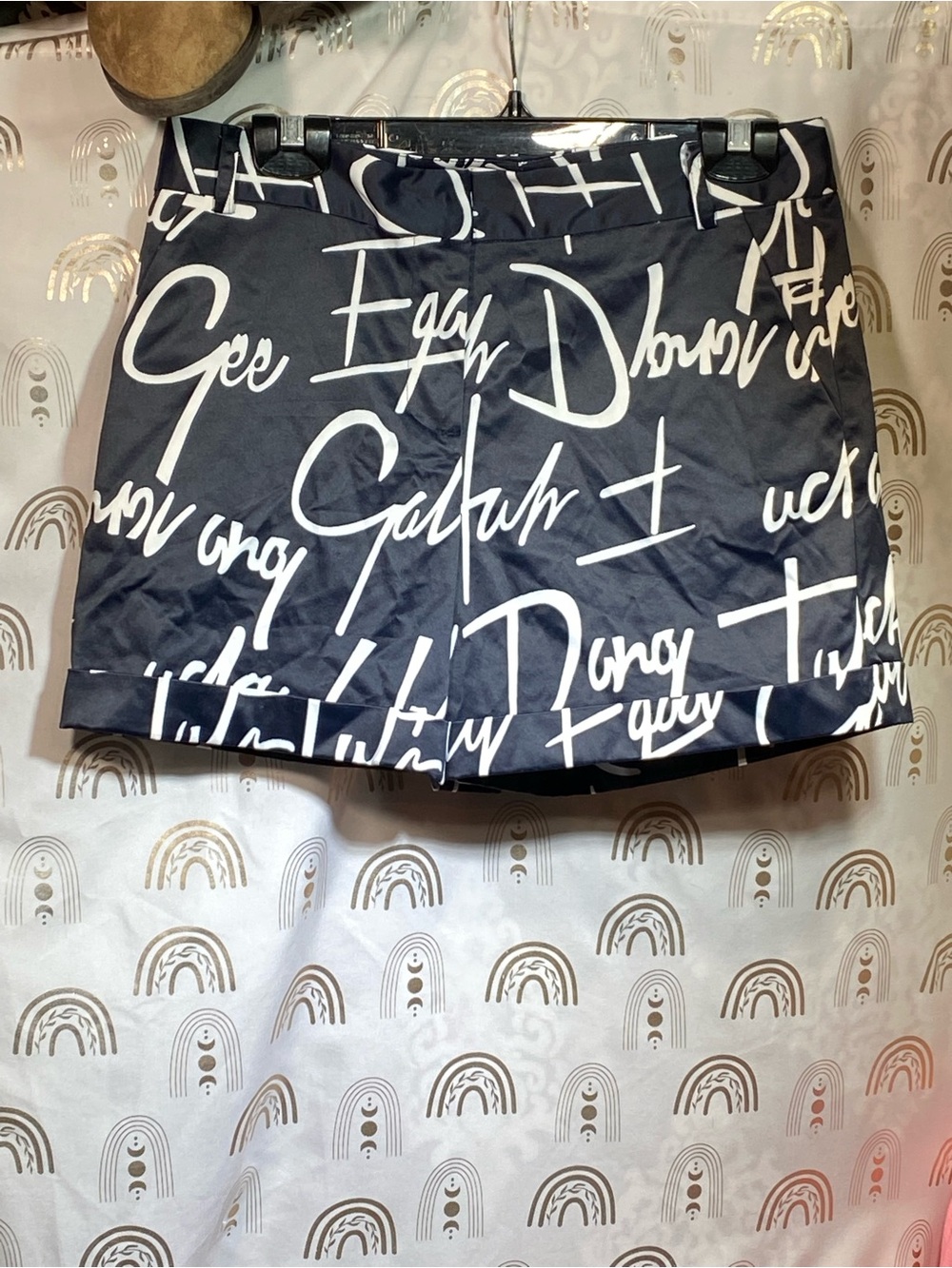 Ovi Black Shorts with White Script Print